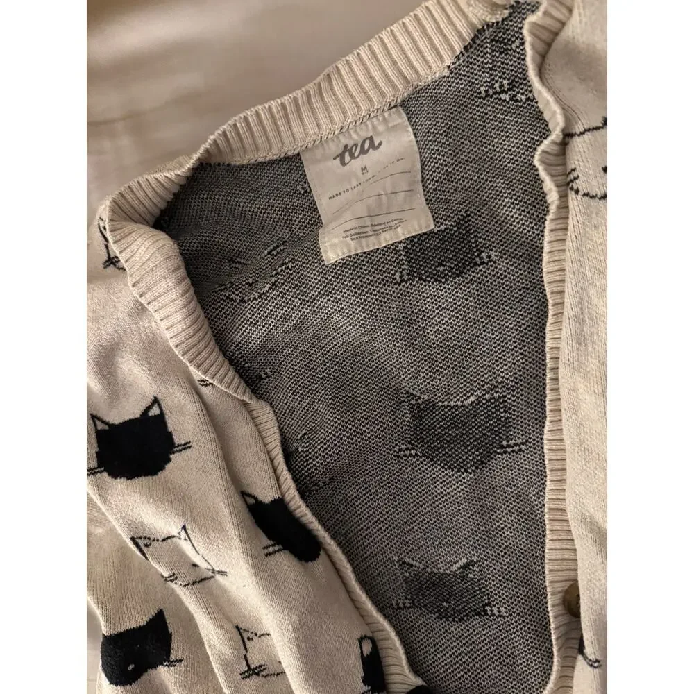 Tea collection black pants and cat cardigan outfit size 7